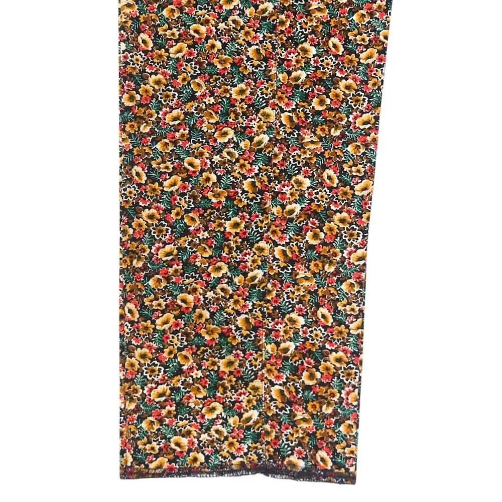 Mens Gurkha Pants 38 Velvet Floral Trousers Orange Red Straight Fit Flat Front